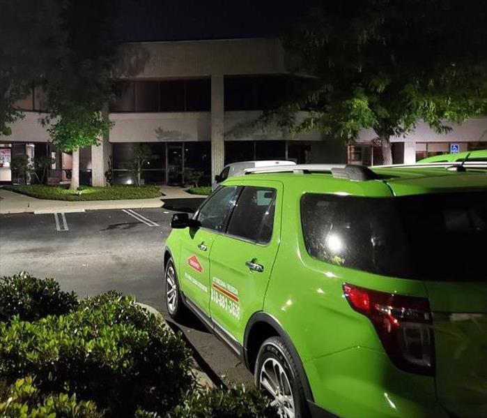 SERVPRO vehicle on a night time service call